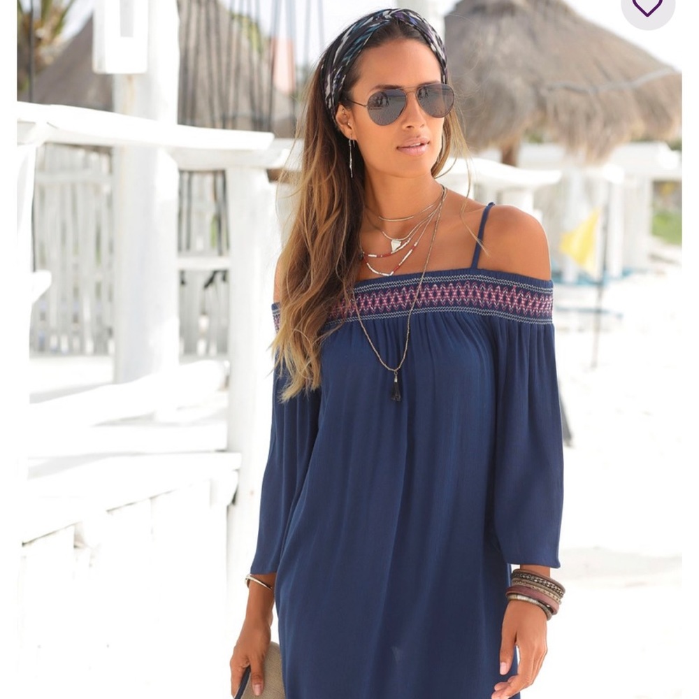 BRAND NEW- Embroidered Cold shoulder Dress- Smokey Gray